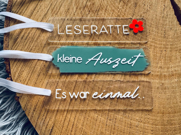 Lesezeichen personalisierbar aus Acryl mit Quaste